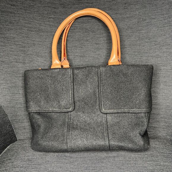 KATE SPADE Purse Quinn Whistler Black Wool Felt Tan Leather Satchel Tote Bag - Picture 3 of 8